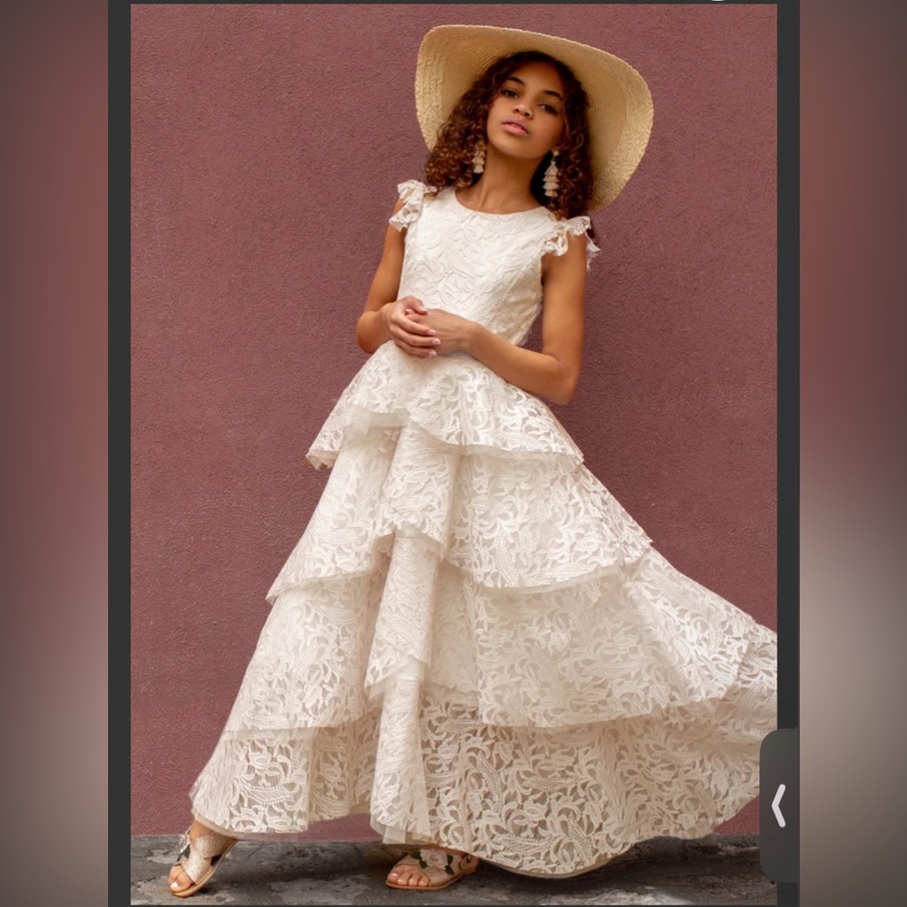 NWT Joyfolie Azalea Dress White Cream Lace‎ Tiered Gown Flower girl wedding